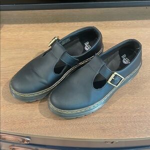 Dr. Martens Black Mary Jane Flats with Gold Buckles